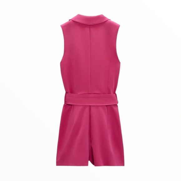 ZARA | Fuchsia | BUCKLE BELT BLAZER JUMPSUIT - Picture 3 of 15